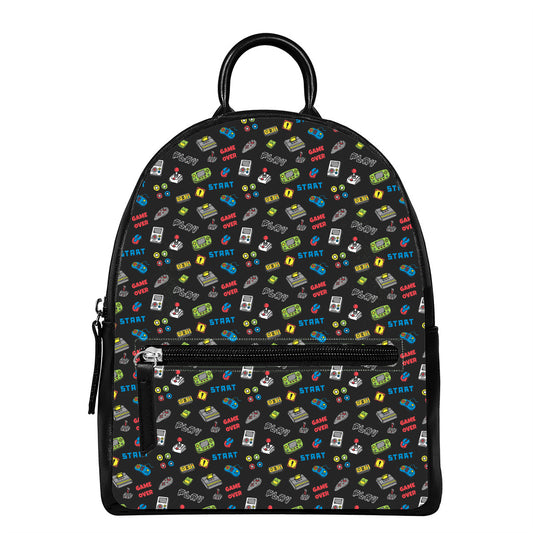 Video Game Gadgets Pattern Print Leather Backpack