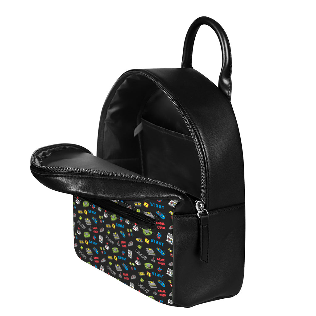 Video Game Gadgets Pattern Print Leather Backpack
