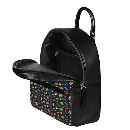 Video Game Gadgets Pattern Print Leather Backpack