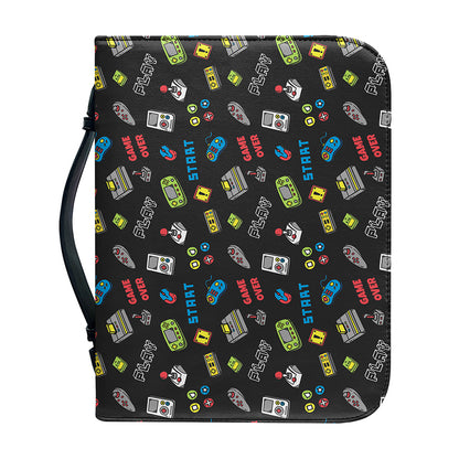 Video Game Gadgets Pattern Print Leather Bible Cover