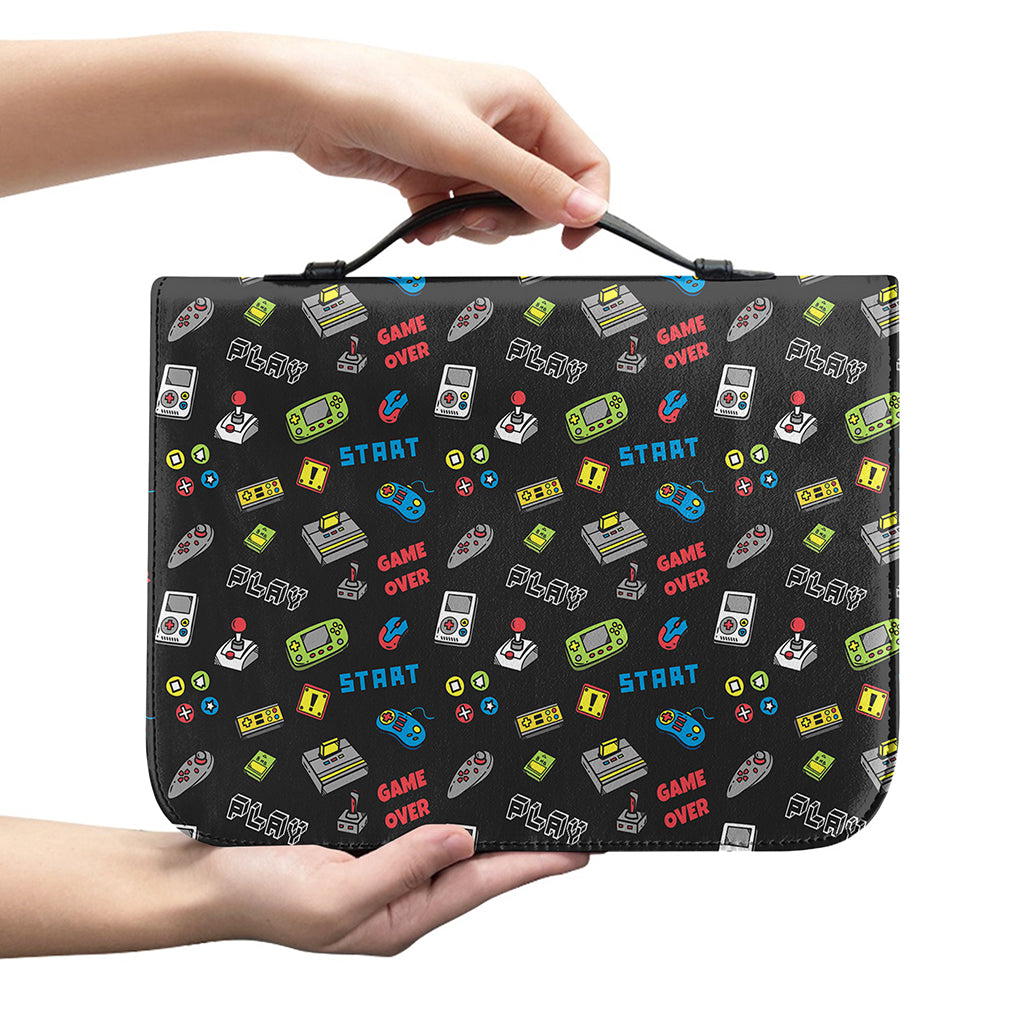 Video Game Gadgets Pattern Print Leather Bible Cover