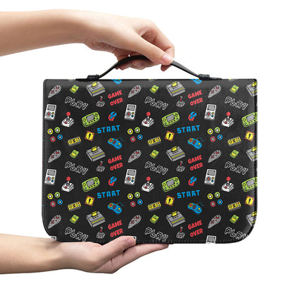 Video Game Gadgets Pattern Print Leather Bible Cover