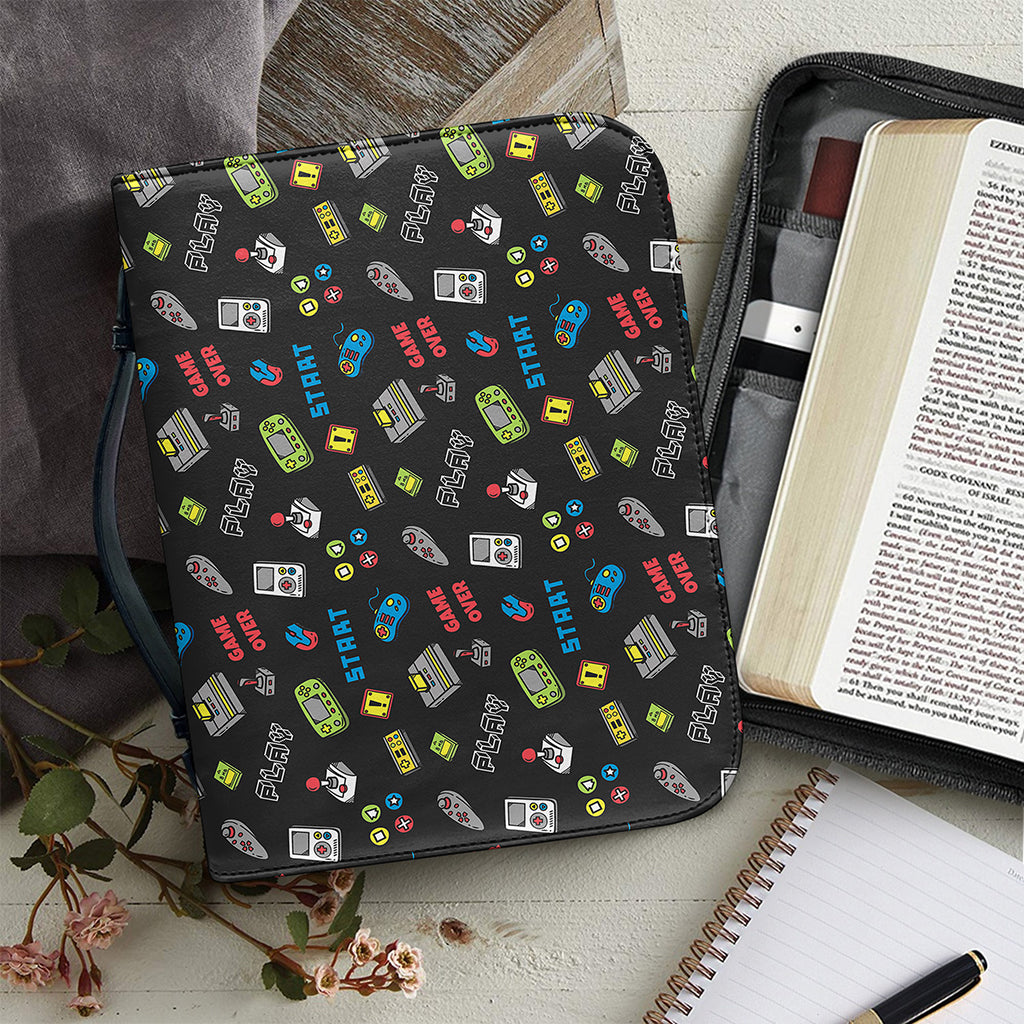 Video Game Gadgets Pattern Print Leather Bible Cover