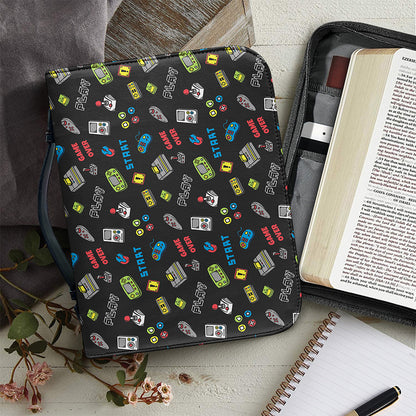 Video Game Gadgets Pattern Print Leather Bible Cover
