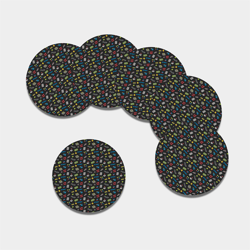 Video Game Gadgets Pattern Print Leather Coaster Set