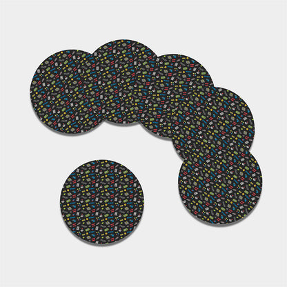 Video Game Gadgets Pattern Print Leather Coaster Set