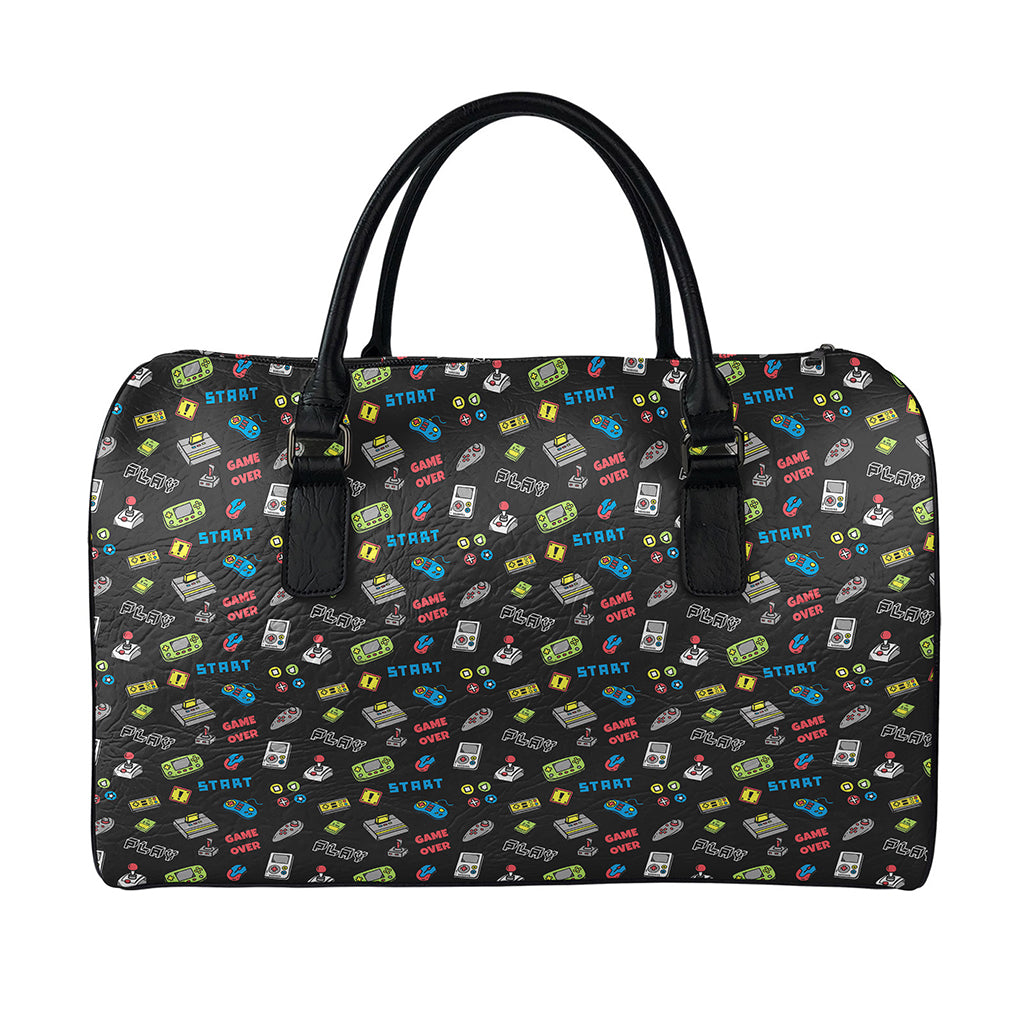 Video Game Gadgets Pattern Print Leather Duffle Bag