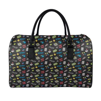 Video Game Gadgets Pattern Print Leather Duffle Bag