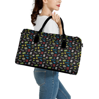 Video Game Gadgets Pattern Print Leather Duffle Bag