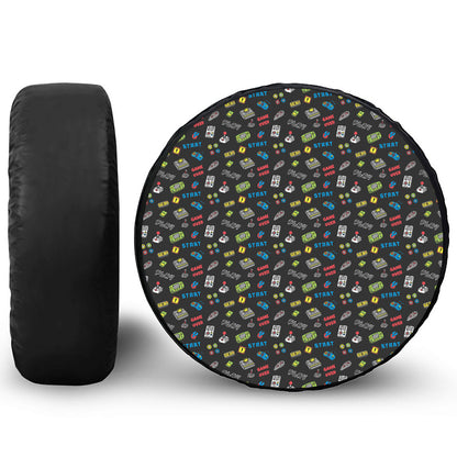 Video Game Gadgets Pattern Print Leather Spare Tire Cover