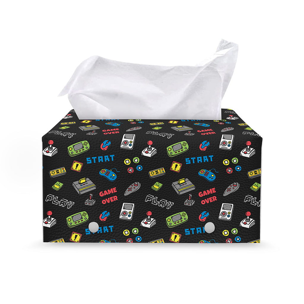 Video Game Gadgets Pattern Print Leather Tissue Box Cover