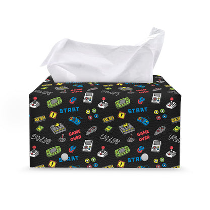 Video Game Gadgets Pattern Print Leather Tissue Box Cover