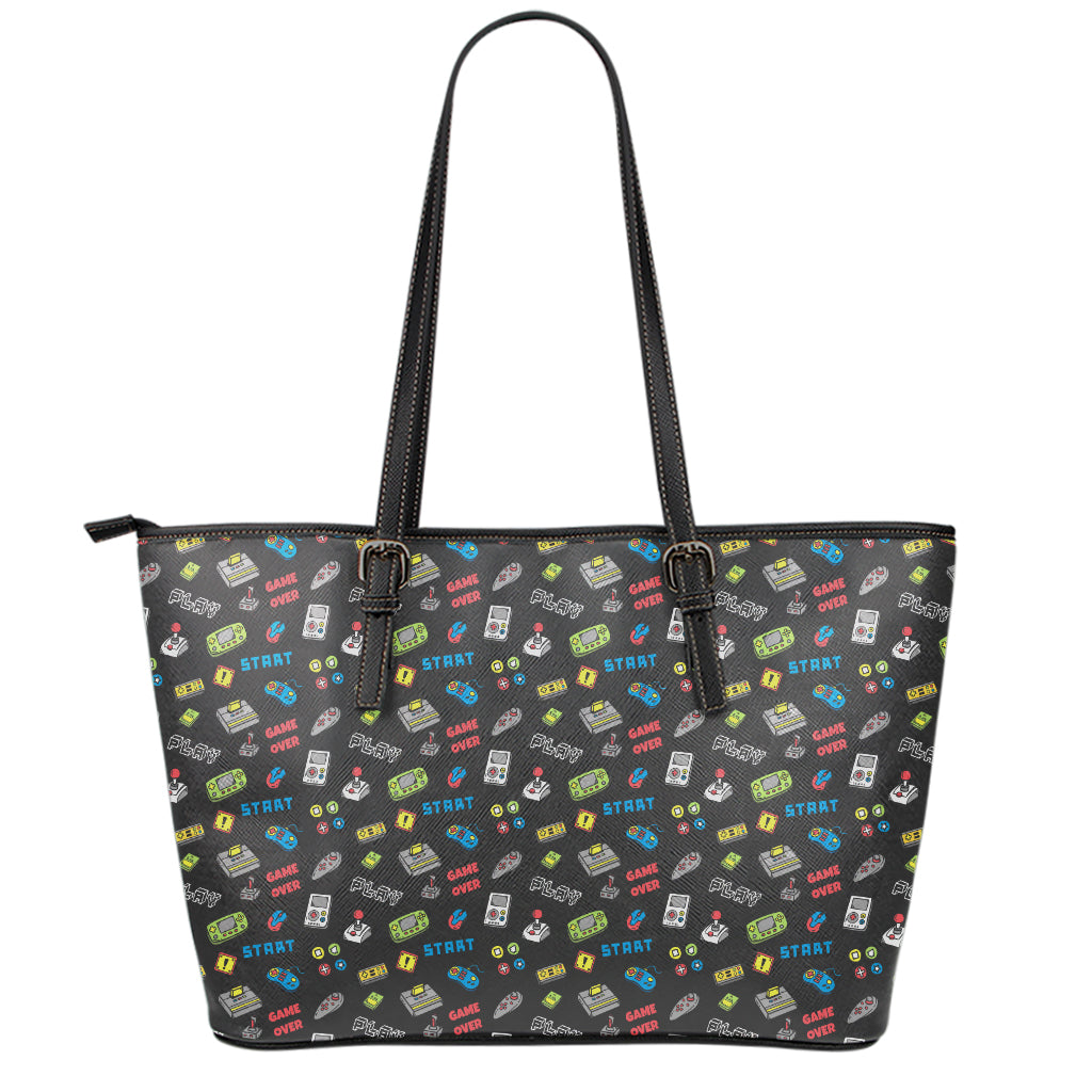 Video Game Gadgets Pattern Print Leather Tote Bag