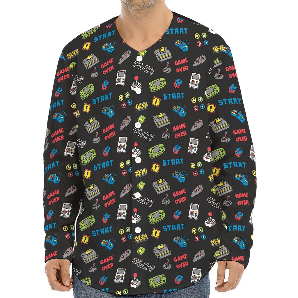 Video Game Gadgets Pattern Print Long Sleeve Baseball Jersey