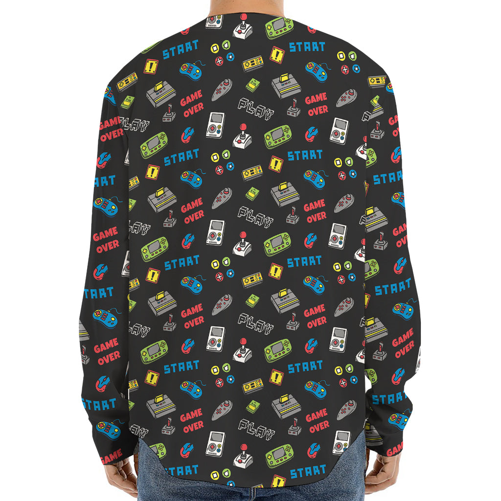 Video Game Gadgets Pattern Print Long Sleeve Baseball Jersey