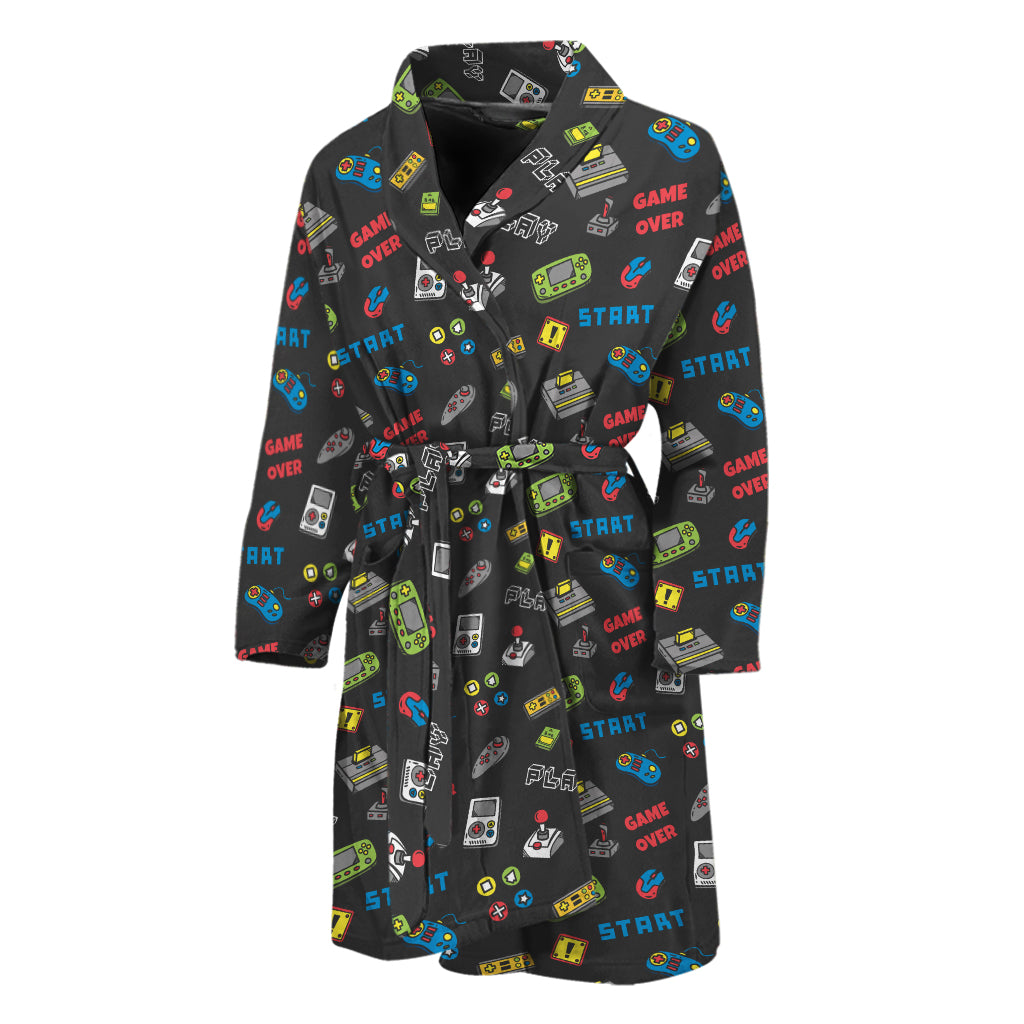 Video Game Gadgets Pattern Print Men's Bathrobe