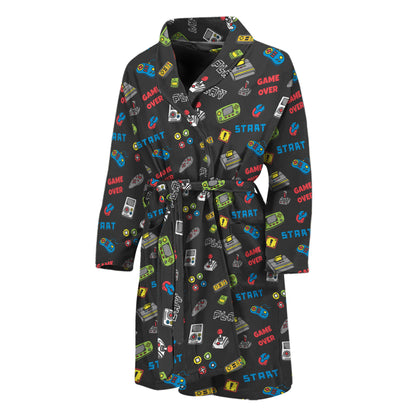 Video Game Gadgets Pattern Print Men's Bathrobe