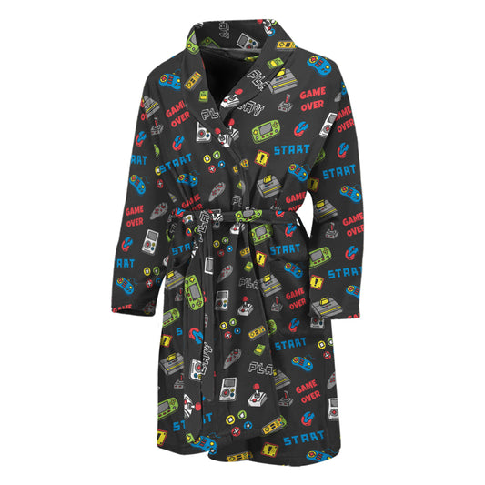 Video Game Gadgets Pattern Print Men's Bathrobe
