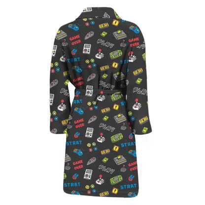 Video Game Gadgets Pattern Print Men's Bathrobe