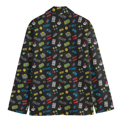 Video Game Gadgets Pattern Print Men's Cotton Blazer
