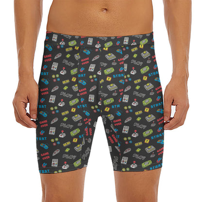 Video Game Gadgets Pattern Print Men's Long Boxer Briefs