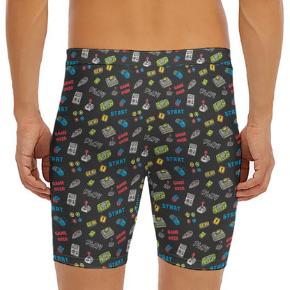 Video Game Gadgets Pattern Print Men's Long Boxer Briefs