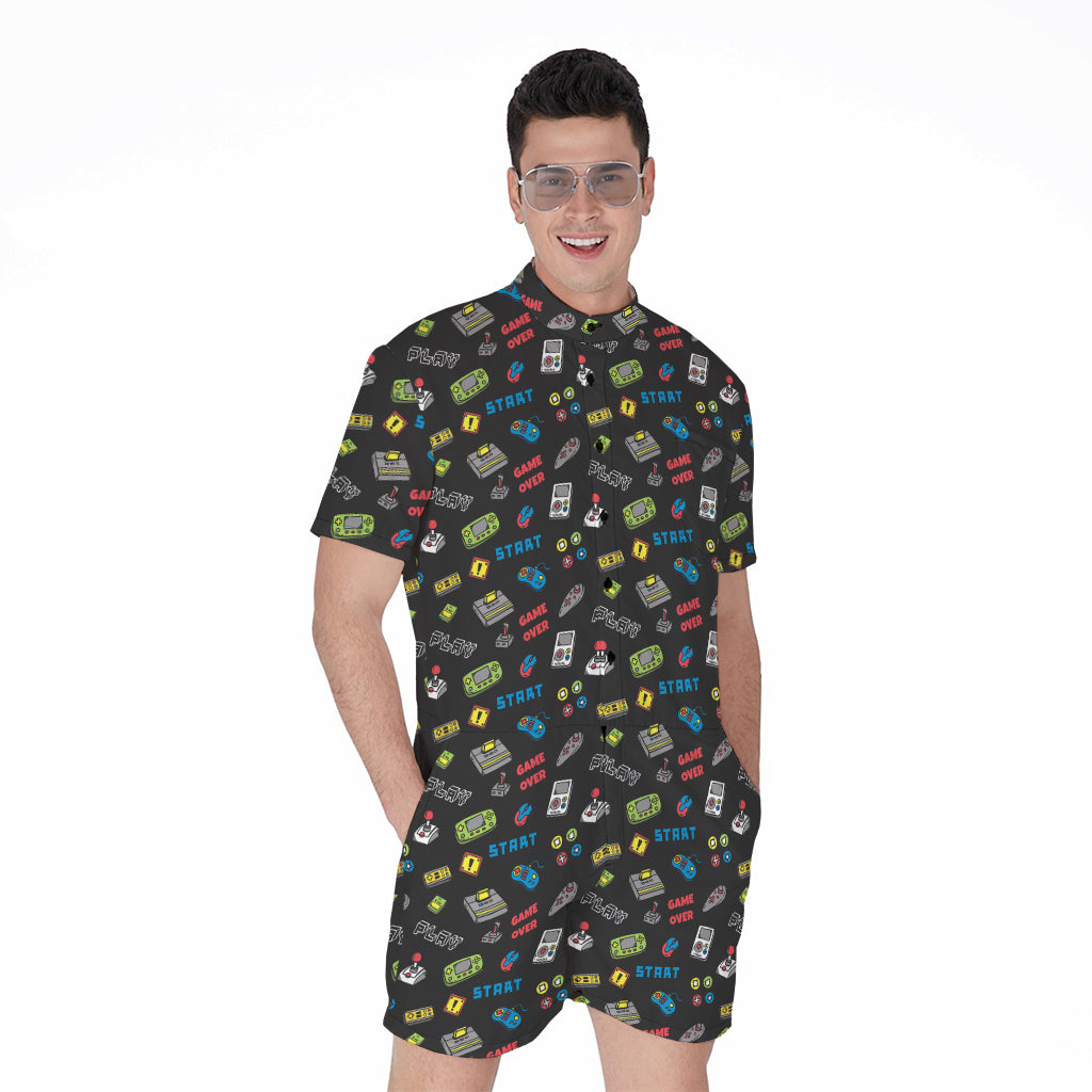 Video Game Gadgets Pattern Print Men's Rompers