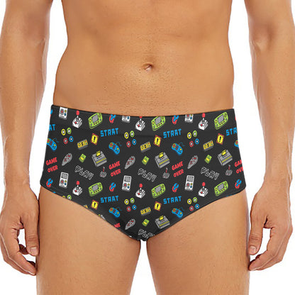 Video Game Gadgets Pattern Print Men's Triangle Swim Briefs