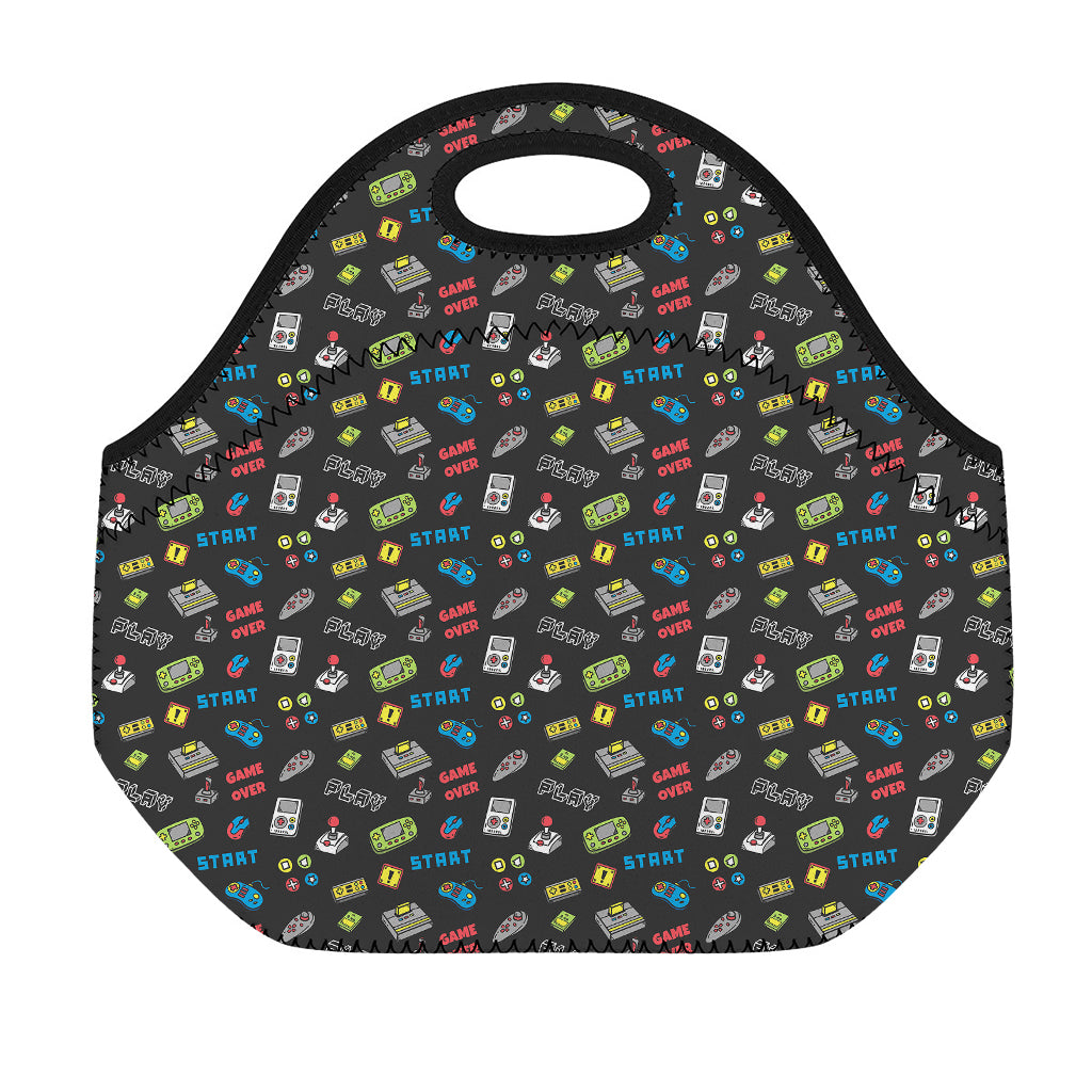 Video Game Gadgets Pattern Print Neoprene Lunch Bag
