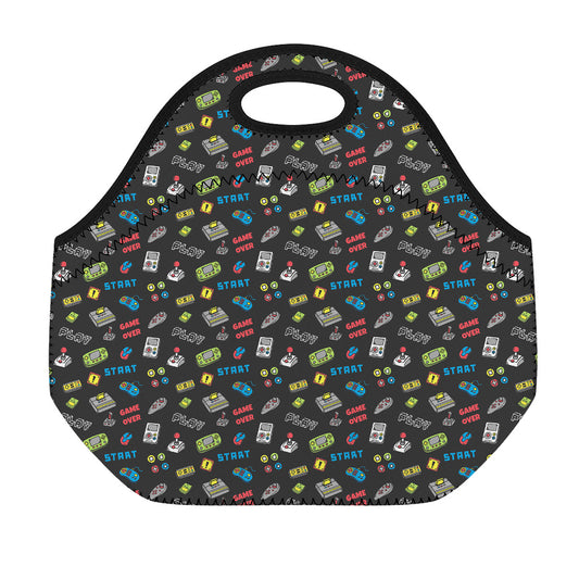 Video Game Gadgets Pattern Print Neoprene Lunch Bag