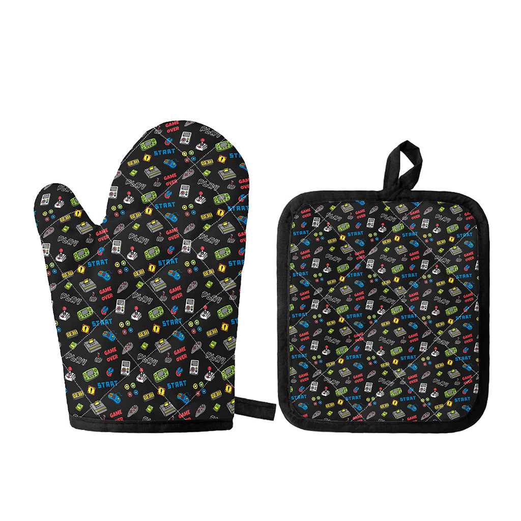 Video Game Gadgets Pattern Print Oven Mitt And Pot Holder Set