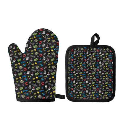 Video Game Gadgets Pattern Print Oven Mitt And Pot Holder Set