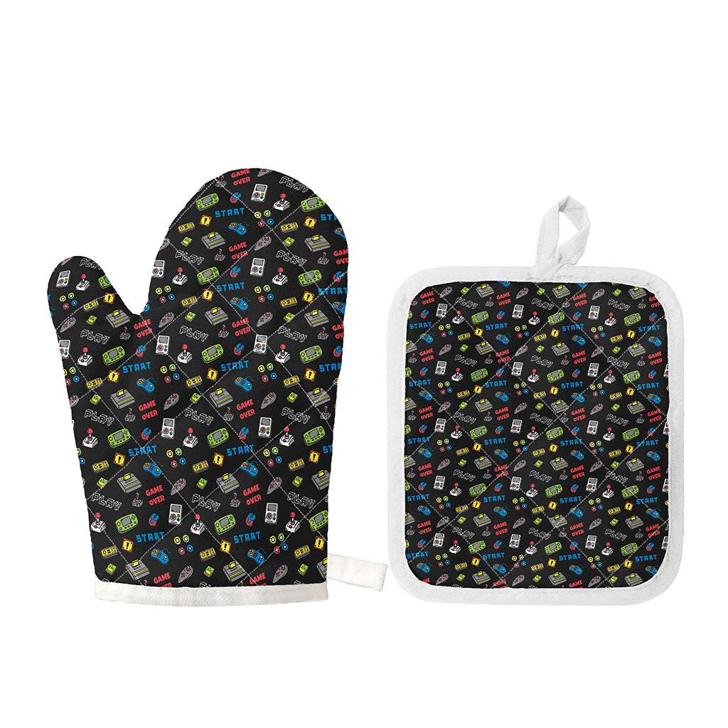 Video Game Gadgets Pattern Print Oven Mitt And Pot Holder Set