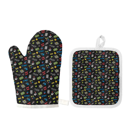 Video Game Gadgets Pattern Print Oven Mitt And Pot Holder Set