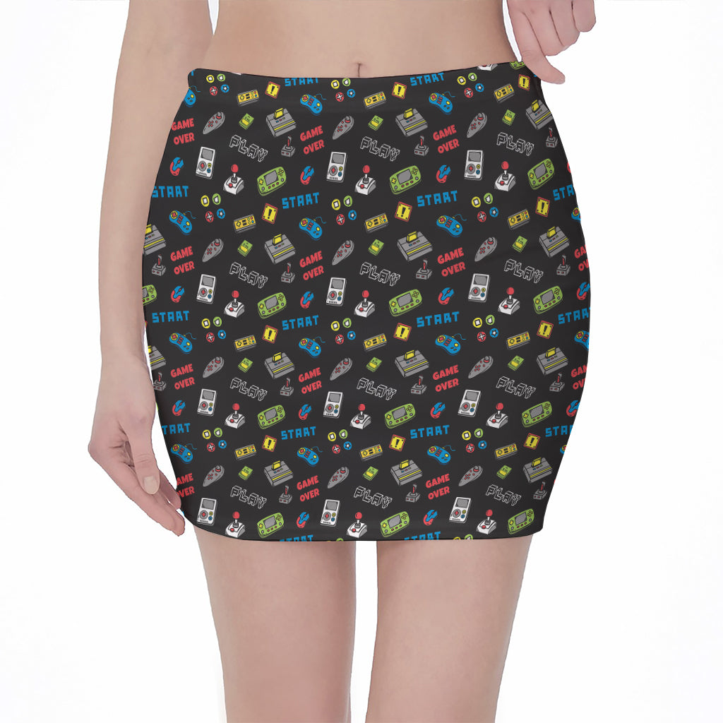 Video Game Gadgets Pattern Print Pencil Mini Skirt