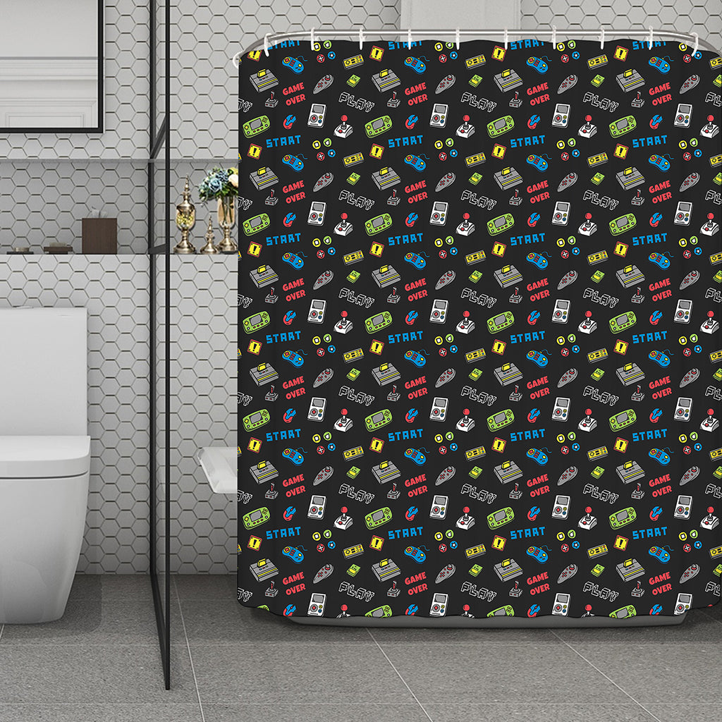 Video Game Gadgets Pattern Print Polyester Shower Curtain