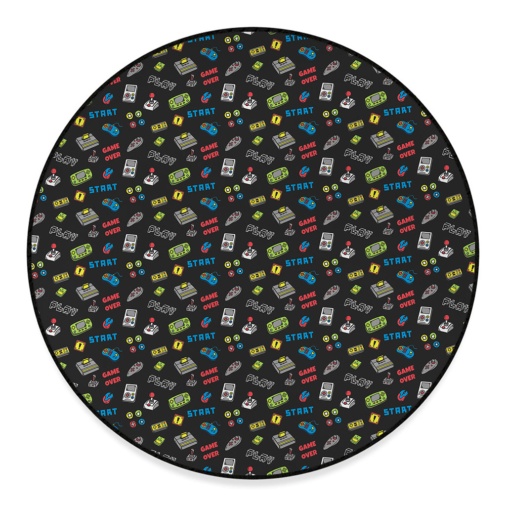 Video Game Gadgets Pattern Print Round Floor Mat