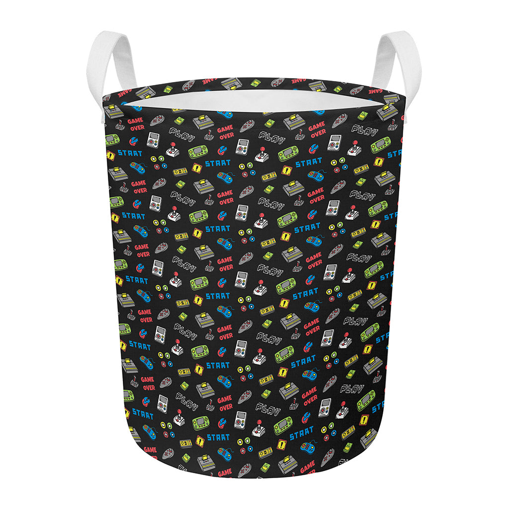 Video Game Gadgets Pattern Print Round Laundry Basket
