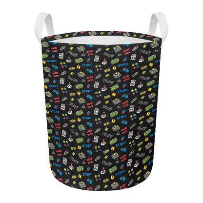 Video Game Gadgets Pattern Print Round Laundry Basket
