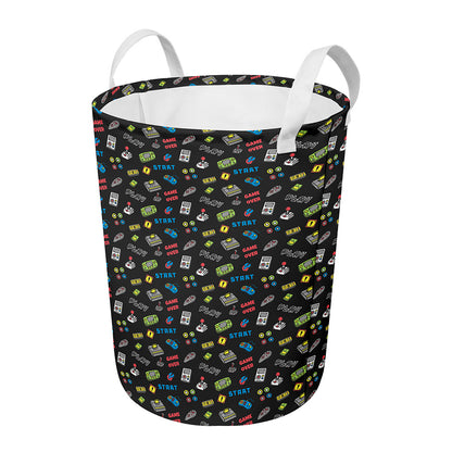 Video Game Gadgets Pattern Print Round Laundry Basket