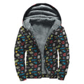 Video Game Gadgets Pattern Print Sherpa Lined Zip Up Hoodie