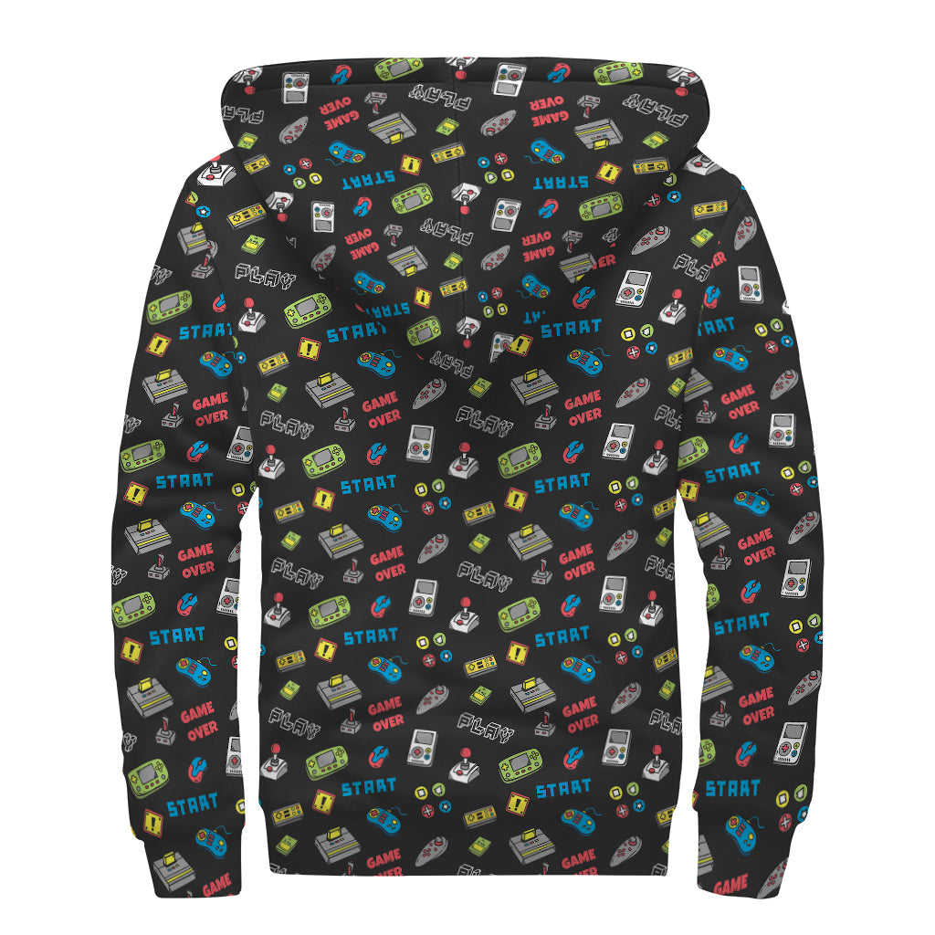 Video Game Gadgets Pattern Print Sherpa Lined Zip Up Hoodie