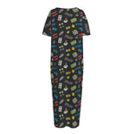 Video Game Gadgets Pattern Print Short Sleeve Long Nightdress
