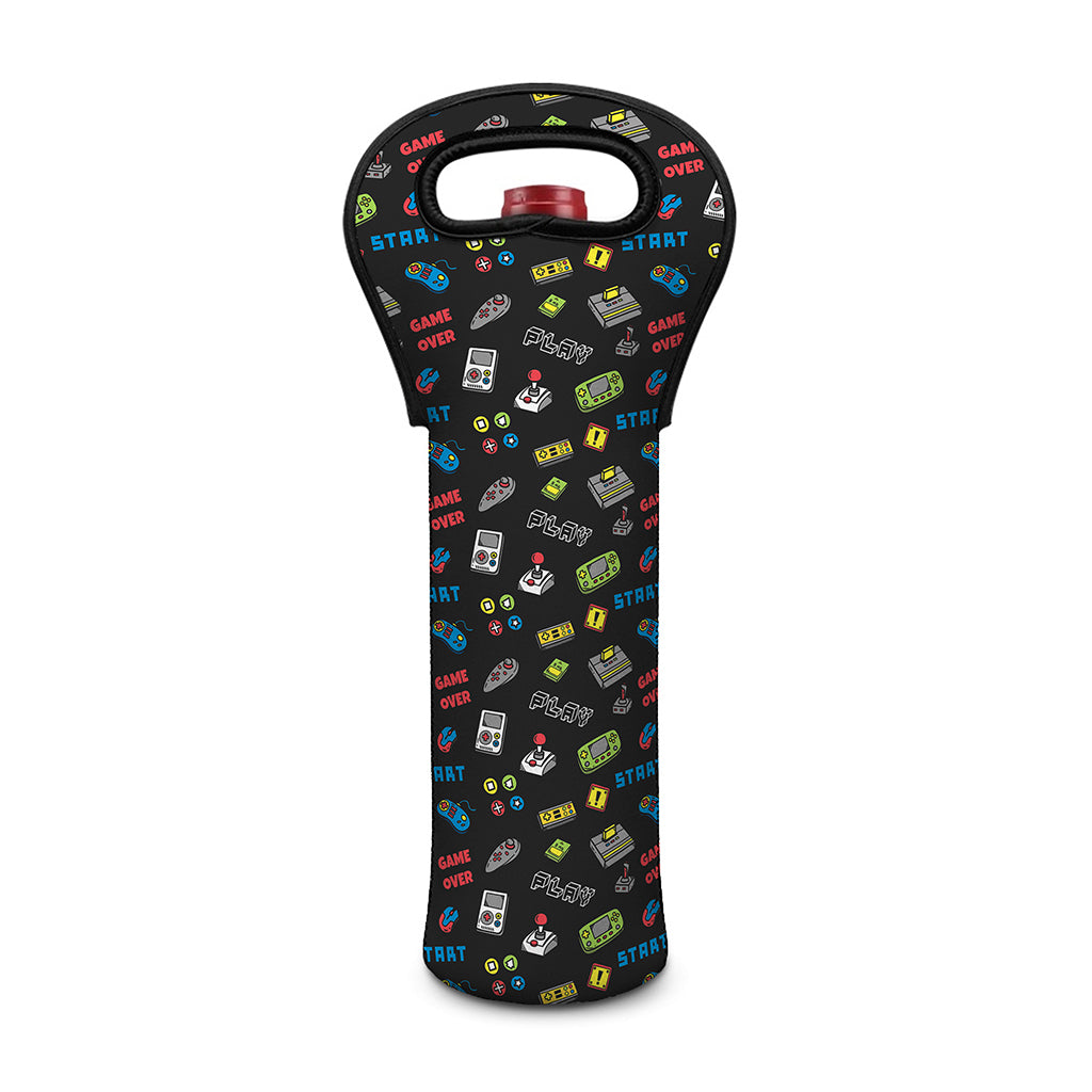 Video Game Gadgets Pattern Print Single Neoprene Wine Tote