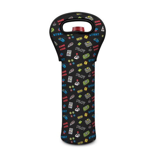 Video Game Gadgets Pattern Print Single Neoprene Wine Tote