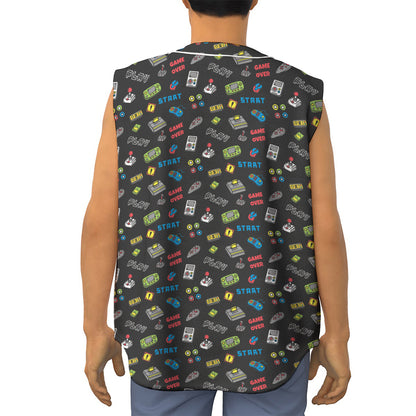 Video Game Gadgets Pattern Print Sleeveless Baseball Jersey