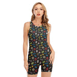 Video Game Gadgets Pattern Print Sleeveless One Piece Swimsuit