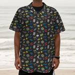 Video Game Gadgets Pattern Print Textured Short Sleeve Shirt
