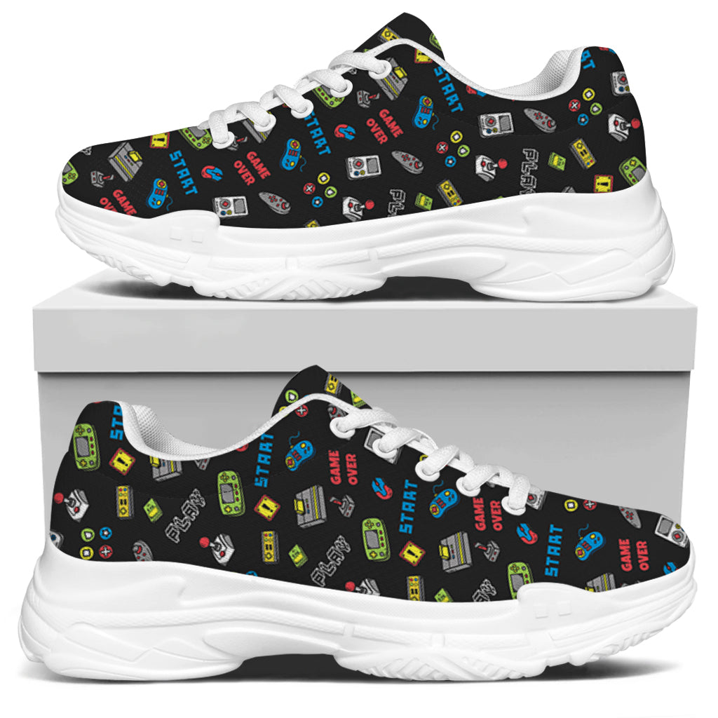 Video Game Gadgets Pattern Print White Chunky Shoes
