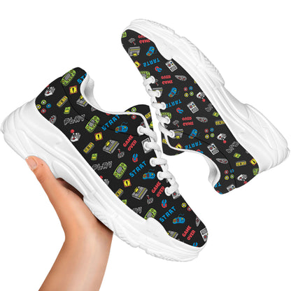 Video Game Gadgets Pattern Print White Chunky Shoes